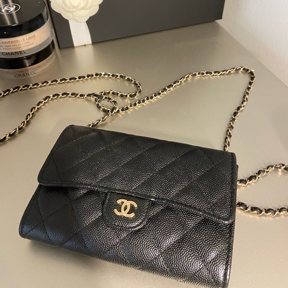 CHANEL Handbags - CHANEL BLACK CAVIAR LEATHER wallet on a chain
